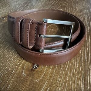 Allen Edmonds Calfskin Brown Leather Belt 39506 with Silver Buckle 38”